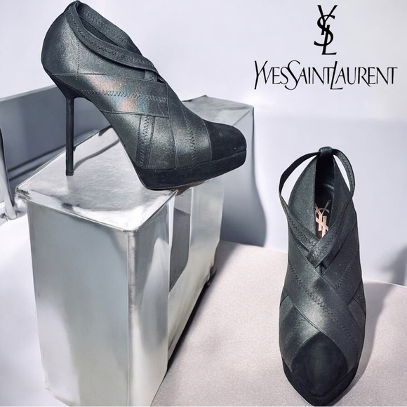 Yves Saint Laurent Luxury-Open Toe-Black Stiletto Heels 36.5 - Picture 2 of 8